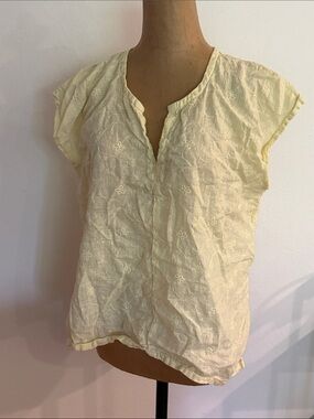 CP Shades sz S Light Yellow Embroidered Cap Sleeve Women's Top linen great cond